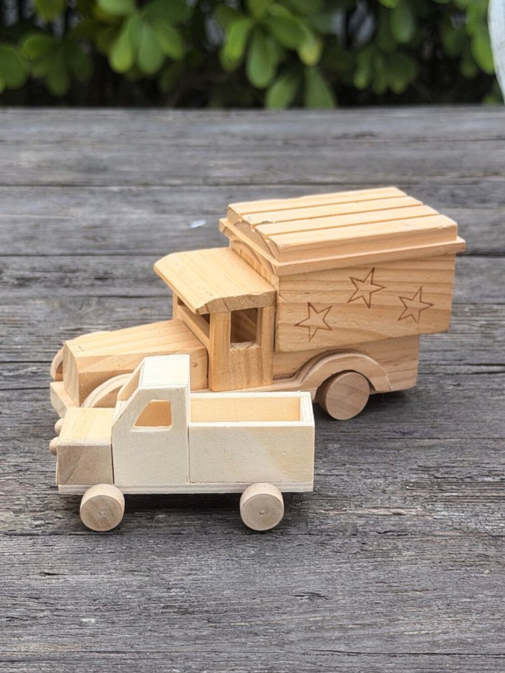 Vintage Wooden Toy Truck Lot of 2 Unfinished Wood Craft DIY Ready To Paint Stars